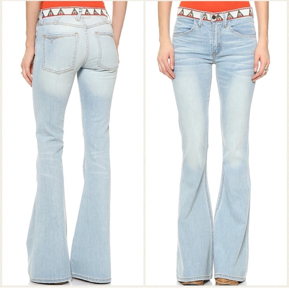 Free People Embroidered Isabella Super Flare Jeans Sz 26